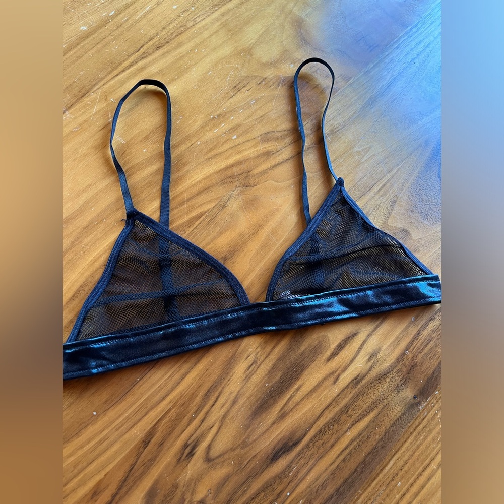 Pleather Mesh Bra